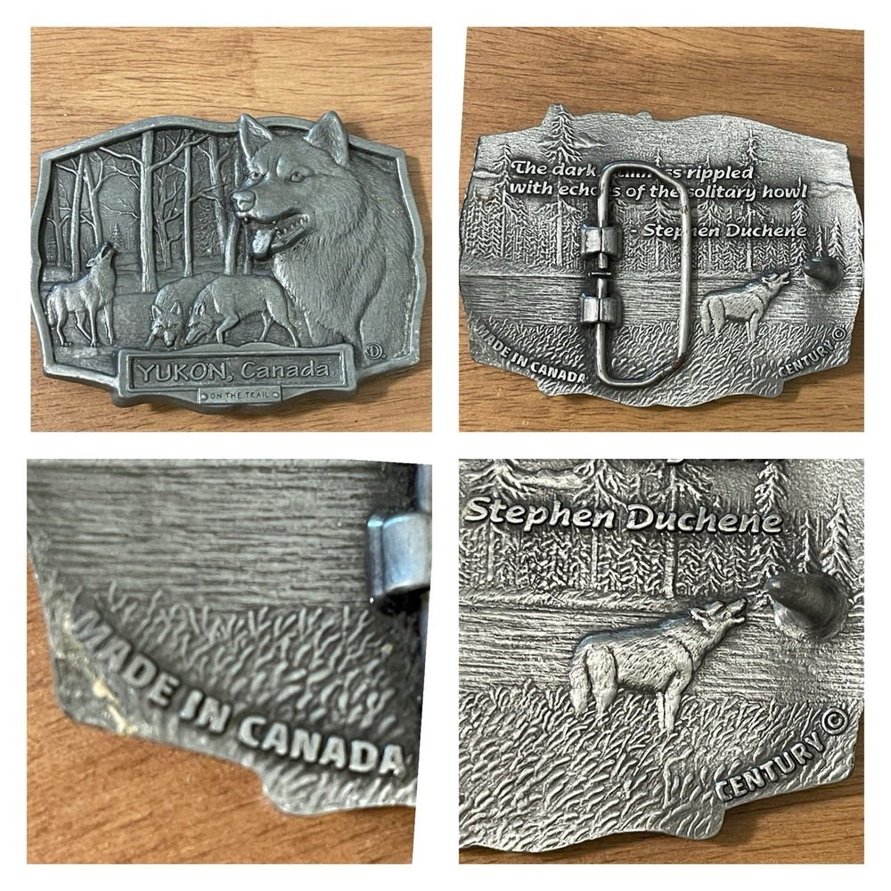 VTG Century Wolf Scenery Belt Buckle Yucon Canada Stephen Duchene Quote